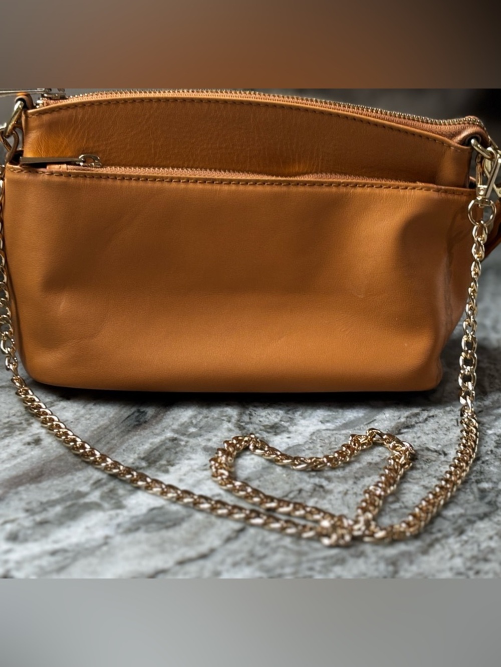 Divina Firenze Genuine Italian Leather Cognac Clutch Handle
& Crossbody Handbag